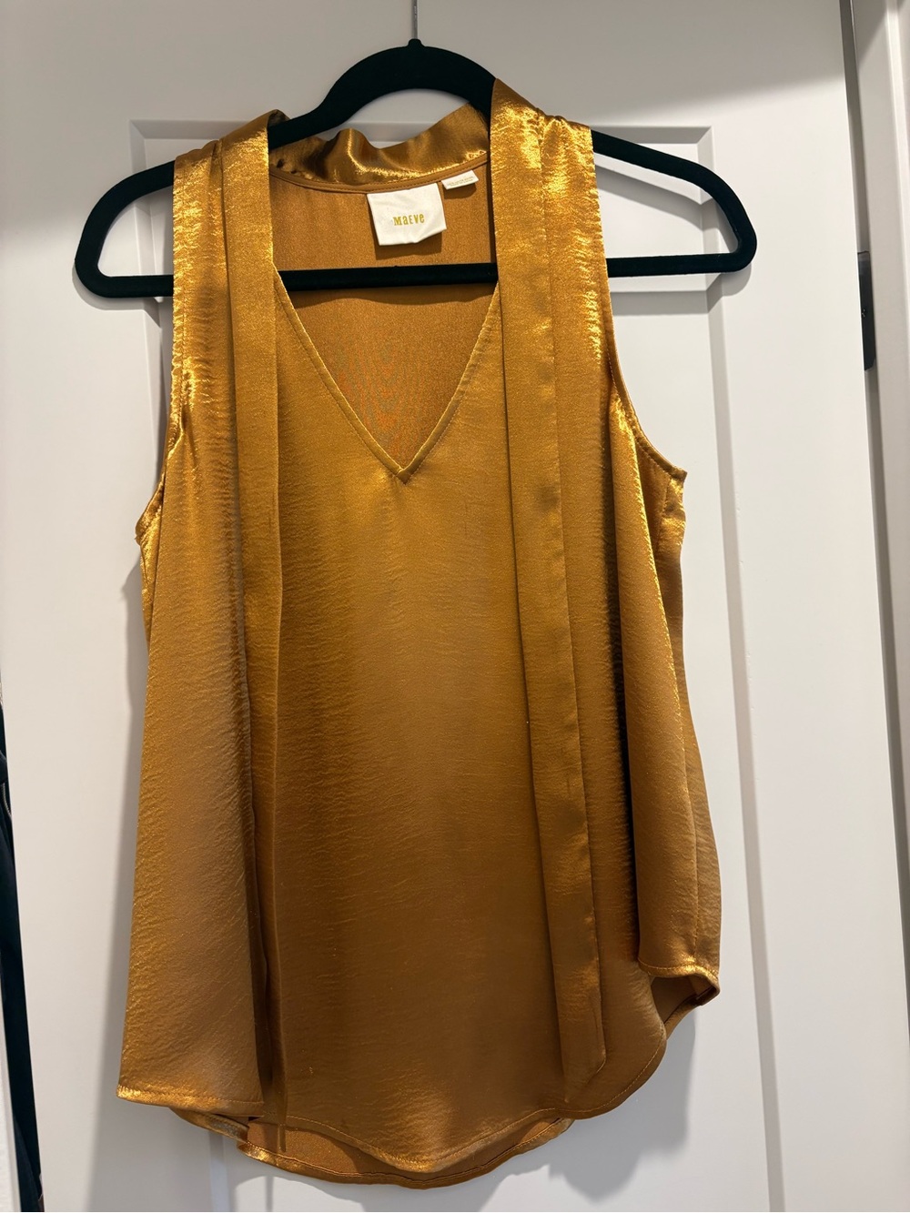 Maeve Metallic Gold Satin V-Neck Camisole